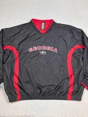 Vintage Georgia Bulldogs Starter Windbreaker Pullover Mens XL Black Red Nylon